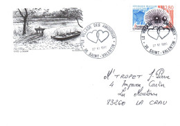 ENVELOPPE DE SAINT VALENTIN - LE VILLAGE DES AMOUREUX - LE 27/06/1995 - BEAU CACHET ET TIMBRE - Commemorative Postmarks