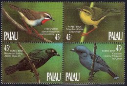 Palau Serie 4v 1990 In Block Forest Birds Warbler Cicadabird Starling MNH - Palau