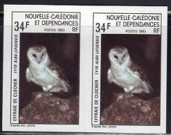 NEW CALEDONIA (1983) Barn Owl. Imperforate Pair. Scott No 493, Yvert No 479. - Geschnittene, Druckproben Und Abarten