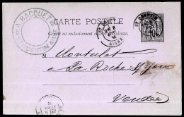 1884 Entier Postal Type Sage, Commercial, A. BACQUET, Autographe, 02 St Saint-Quentin Aisne à 85 La Roche-sur-Yon Vendée - Saint Quentin