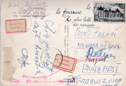 1955 -C.postale Cathédrale De STRASBOURG  Pour Budapest (Hongrie) ,timbre ,vignette ,griffe Retour + Cachet - 1921-1960: Période Moderne