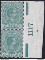 1884 Regno Di Italia, Pacco Postale N. 4 Coppia MNH** Con Numero Di Tavola Al Centro - RARO - Andere & Zonder Classificatie