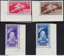 1935 Regno Di Italia, Salone Aeronautico, N. 384/387 MNH** Serie Di 4 Valori ANGOLO DI FOGLIO Con Numero Di Tavola/Cilin - Andere & Zonder Classificatie