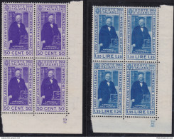 1934 Regno Di Italia, Galvani, N. 362/363 MNH** QUARTINE ANGOLO DI FOGLIO Con Numero Di Tavola - Otros & Sin Clasificación