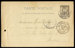 1895 Entier Postal Type Sage, Commercial, Expéditeur à 02 BARENTON-BUGNY Aisne Vers 85 La Roche-sur-Yon Vendée - Standaardpostkaarten En TSC (Voor 1995)