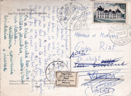 1955 -Carte Postale Coiffes Bretonnes Pour SIERRE (Suisse) ,timbre ,vignette "Parti Sans Laisser D'adresse" , Cachet - 1921-1960: Periodo Moderno