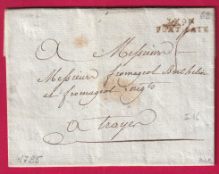 MARQUE LYON PORT PAYE RHONE 1785 LENAIN N°22 INDICE 16 POUR TROYES AUBE LETTRE - 1701-1800: Voorlopers XVIII