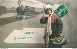 CPA Souvenir De Clichy-Train-Timbre-RARE    L1973 - Clichy