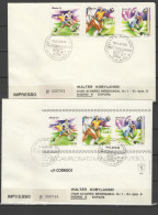 Brazil 1982 Football Soccer World Cup Set Of 3 + S/s On 2 Registered Flight Covers To Spain - 1982 – Spain