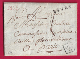 MARQUE TOURS INDRE ET LOIRE + LOSANGE JG 1791 POUR PARIS PLACE VENDOME LETTRE - 1701-1800: Précurseurs XVIII