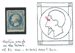 N°14 20c BLEU NAPOLEON TYPE 1 / VARIETE NAPOLEON AVEUGLE / PC 1400 GISORS EURE / PETIT BAS DE FEUILLE - 1853-1860 Napoleon III