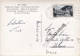 1955 -C.P Multivues  De PARIS  Pour MILAN ( Italie) ,timbre,griffe Italienne" Questa Via Non Esiste " , Cachet - 1921-1960: Moderne