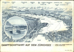 11666100 Zuerichsee Mit Limmat Dampfschifffahrt Panoramakarte Zuerich - Other & Unclassified