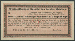 Arolsen 1/14 Dollar, 30 Goldpfennige 1923, Fast Kassenfrisch (K1588) - Sonstige & Ohne Zuordnung