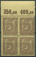 Dt. Reich Dienst 1920 Platte Oberrand D 33 A P OR 4er-Block Postfrisch - Officials