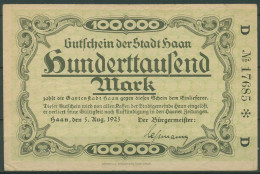 Haan Stadt 100000 Mark 1923, Keller 2031 B, Gebraucht (K1598) - Sonstige & Ohne Zuordnung