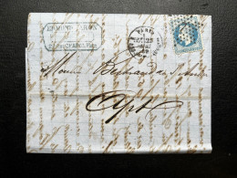 N°29 20c BLEU NAPOLEON SUR LETTRE / PARIS ETOILE 7 POUR APT / 25 MAI 1869 / LAC - 1849-1876: Classic Period