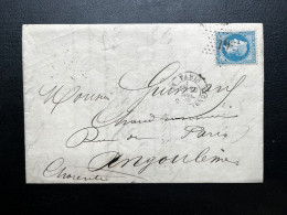 N°29 20c BLEU NAPOLEON SUR LETTRE / PARIS ETOILE 19 POUR ANGOULEME / 30 JUIL 1870 / LAC - 1849-1876: Periodo Classico