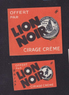 2 Ancienne Petite étiquette  Allumettes France  Belgique Cirage Lion Noir Années 30 - Matchbox Labels