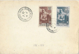 Année 1938 - Yvert 386 & 387 Sur Carte - Oblitération Exposition Nationale Infanterie 7 5 39 - Covers & Documents