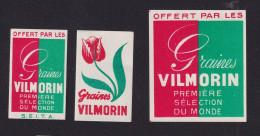 3  Ancienne Petite étiquette  Allumettes France  Belgique    Graines Vilmorin Années 30 - Matchbox Labels