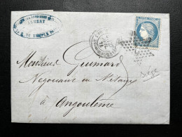 N°37 20c BLEU CERES SIEGE SUR LETTRE / PARIS ETOILE 7 POUR ANGOULEME / 27 JUIL 1871 / LAC - 1849-1876: Période Classique