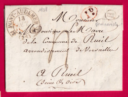 CAD TYPE 12 PONT AUDEMER EURE 1838 BOITE RURALE H BOURNEVILLE DECIME RURAL POUR RUEIL SEINE ET OISE LETTRE - 1801-1848: Précurseurs XIX