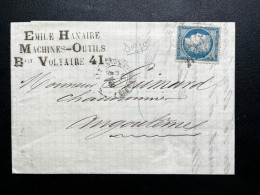 N°37 20c BLEU CERES SIEGE SUR LETTRE / PARIS ETOILE  POUR ANGOULEME / 9 MARS 1871 / LAC - 1849-1876: Classic Period