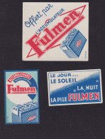 3 Ancienne Petite étiquette  Allumettes France  Belgique   BAtterie Fulmen Années 30 - Matchbox Labels