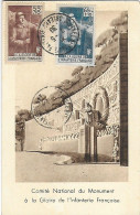 Année 1938 - Yvert 386 & 387 Sur Carte Postale - Oblitération Exposition Nationale Infanterie 7 5 39 - Comité National - Covers & Documents
