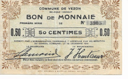 Vezon (Tournai) Bon De Monnaie 50 Centimes 1914 - Doornik