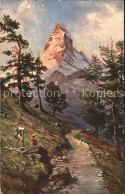 11665504 Zermatt VS Wanderweg Mit Matterhorn Kuenstlerkarte   - Sonstige & Ohne Zuordnung