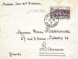 Année 1941 - Yvert 500 Sur Carte Lettre - Oblitération LIBOURNE 17 5 41 - Premier Jour D'Emission - ANGERS - Lettres & Documents