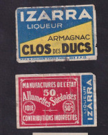 2 Ancienne  étiquette  Allumettes France   Izarra Armagnac Clos Des  Ducs Années 30 - Matchbox Labels