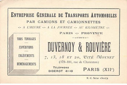 PARIS - Entreprise Générale De Transports Automobiles, DUVERNOY & ROUVIERE - Rue De Charenton - Très Bon état - Arrondissement: 12