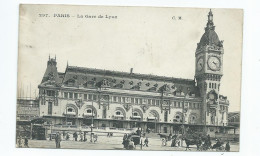 Postcard Railway Paris La Gare De Lyon. Posted 1907 No Stamp. - Estaciones Sin Trenes