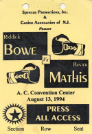 Riddick Bowe Vs Buster Mathis 1994 Boxing Rare Press Pass - Boxeo