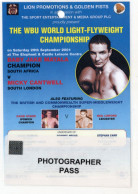Baby Jake Matala South African Boxing 2001 London Press Pass - Boxeo