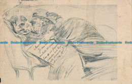 R033932 Old Postcard. Woman On The Sofa. Pencil Sketch. 1907 - World