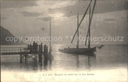 11663093 Lac Leman Genfersee Segelboot Steg Sonnenuntergang Genf - Andere & Zonder Classificatie