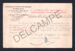 REAL POSTCARD PORTUGAL FIGUEIRA DA FOZ CAMINHOS DE FERRO PORTUGUESES DA BEIRA ALTA ISENTO DE IMPOSTO FERROVIÁRIO 1943 - Porto