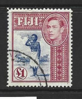 Fiji 1938 - 1955 KGVI Definitives 1 Pound Bugler FU - Fidschi-Inseln (...-1970)