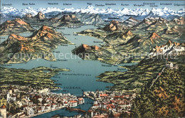 11662882 Vierwaldstaettersee SZ Panoramakarte Mit Alpen Brunnen - Otros & Sin Clasificación