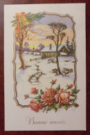 Cpsm Bonne Année - Paysage Sous La Neige - Roses - Cloche - Obl. Marchiennes Au Pont - Neujahr