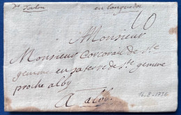 Lettre 16 Aout 1736 Marque Manuscrite " De Toulon / En Languedoc " + Taxe 10 Pour ALBI, Cachet Cire Armoiries Au Dos SUP - 1701-1800: Vorläufer XVIII