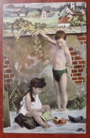 Cpa Deux Enfants Pieds Dans L'eau - Paysage - Arrosoir - - Scenes & Landscapes