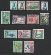 Fiji 1954 - 1956 QEII Definitives Part Set Of 13 MLH / MNH. 2/6 & 1 Pound MNH , 10/- MVLH - Fiji (...-1970)