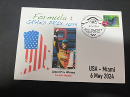 7-6-2024 (2 Z 42) Formula One - 2024 - USA Miami Grand Prix - Winner Lando Norris (6 May 2024) Butterfly Stamp - Automovilismo