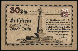 Notgeld Suhl, 30 Pfennig, Denkmal Und Suhler Gewehre Im Weltkrieg  - [11] Local Banknote Issues