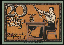 Notgeld Stützerbach 1921, 20 Pfennig, Glasbläser An Der Gebläselampe Arbeitend  - [11] Local Banknote Issues